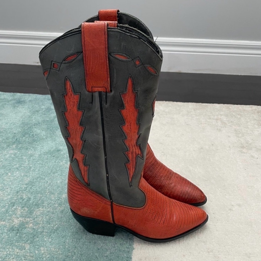 Maine Woods  Cowboy Boots - Red and Gray